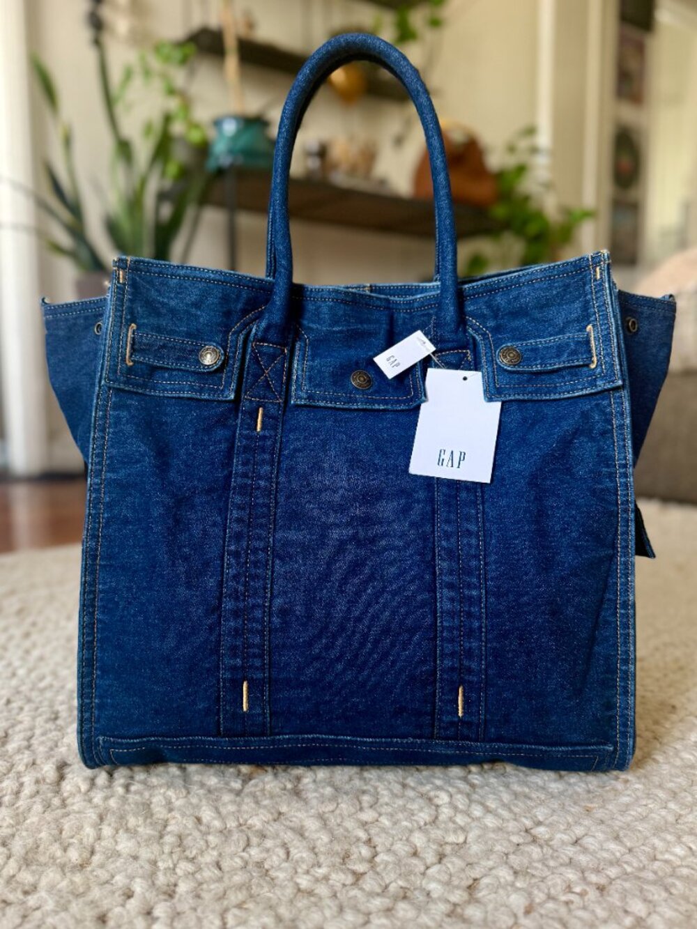 NWT GAP Large Denim Five Pocket Tote Bag Dark Wash Sold Out Laptop Bag